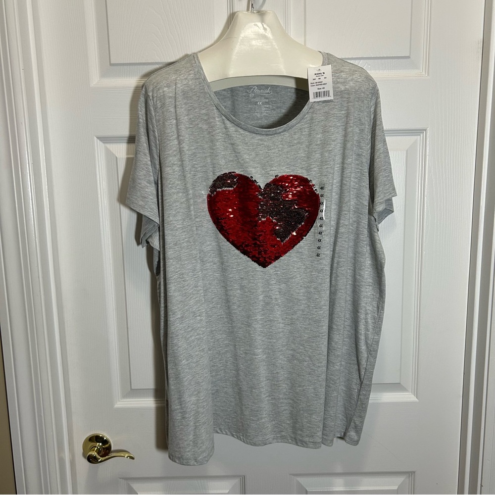 Fleurish Light Gray Double Sided Sequin Heart Tee